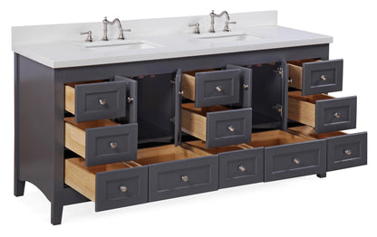 Abbey 72" Double Bathroom Vanity with Marine Gray Cabinet and Quartz Top