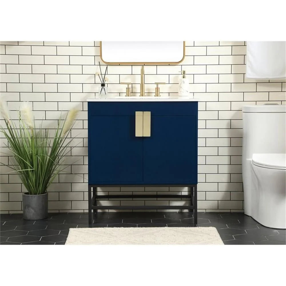 Elegant Decor Eugene 30" Aluminum MDF Single Bathroom Vanity in Blue
