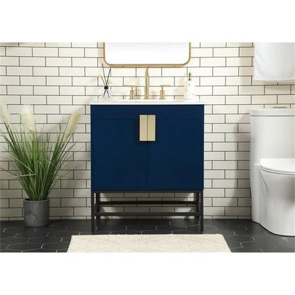 Elegant Decor Eugene 30" Aluminum MDF Single Bathroom Vanity in Blue