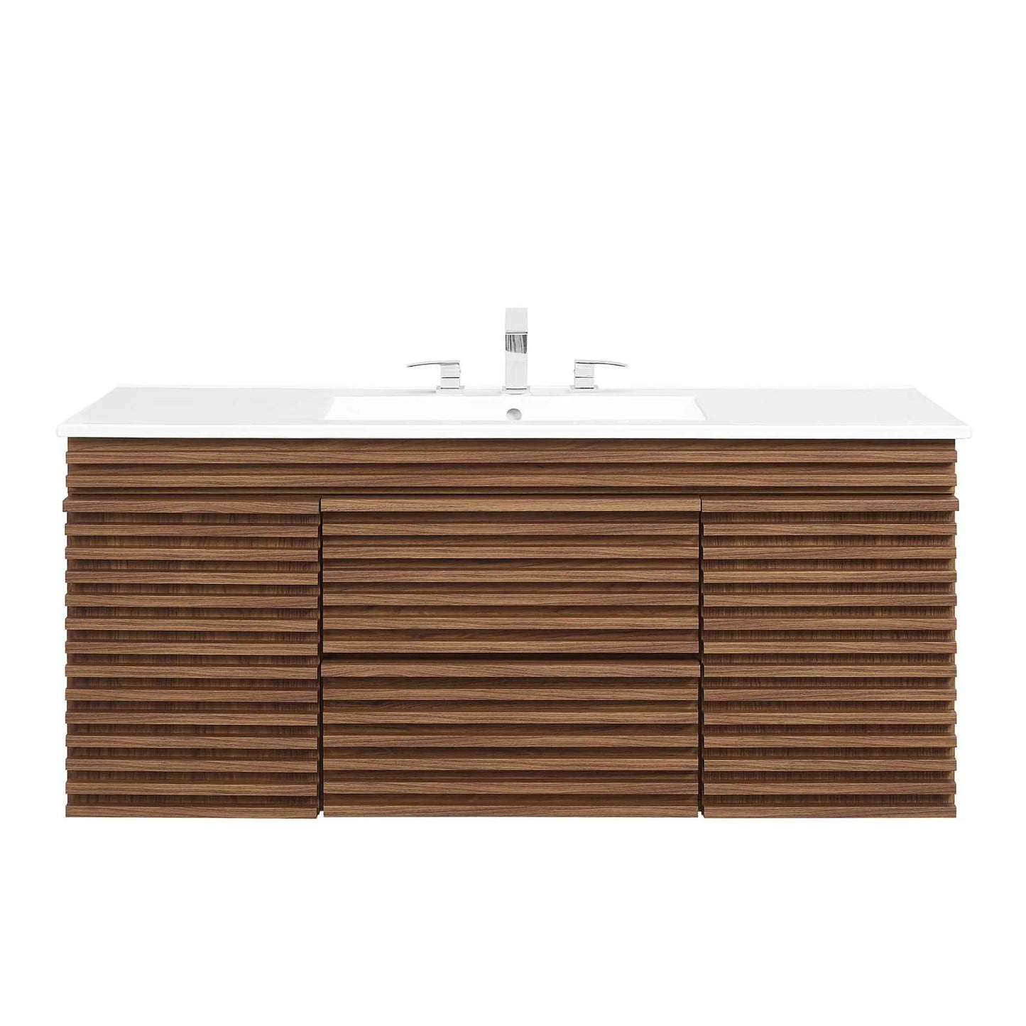 Modway Render 48" Wall-Mount Bathroom Vanity in Walnut White