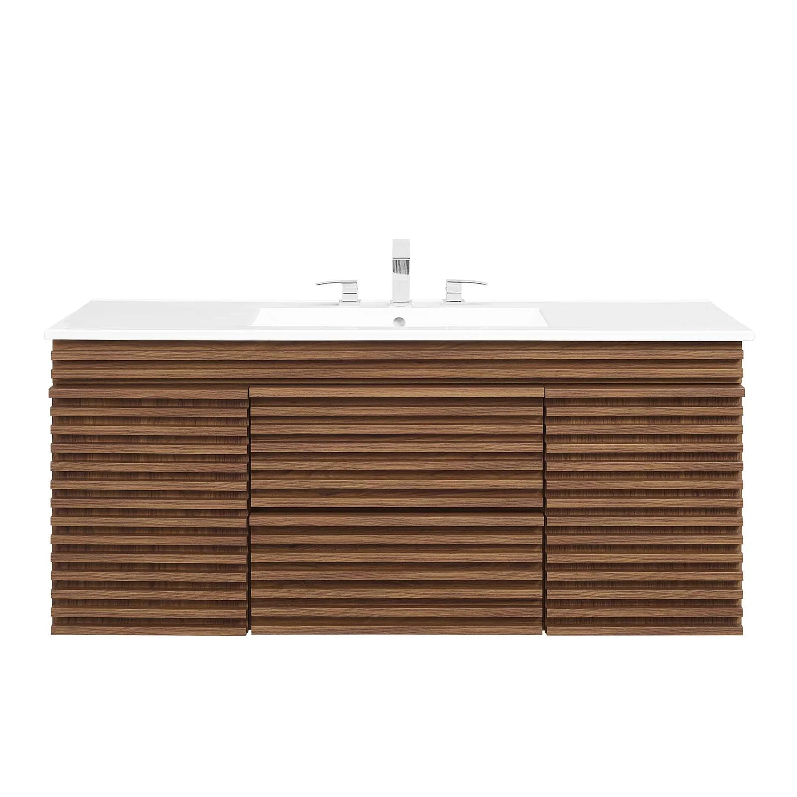 Modway Render 48" Wall-Mount Bathroom Vanity in Walnut White