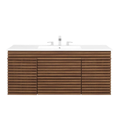 Modway Render 48" Wall-Mount Bathroom Vanity in Walnut White