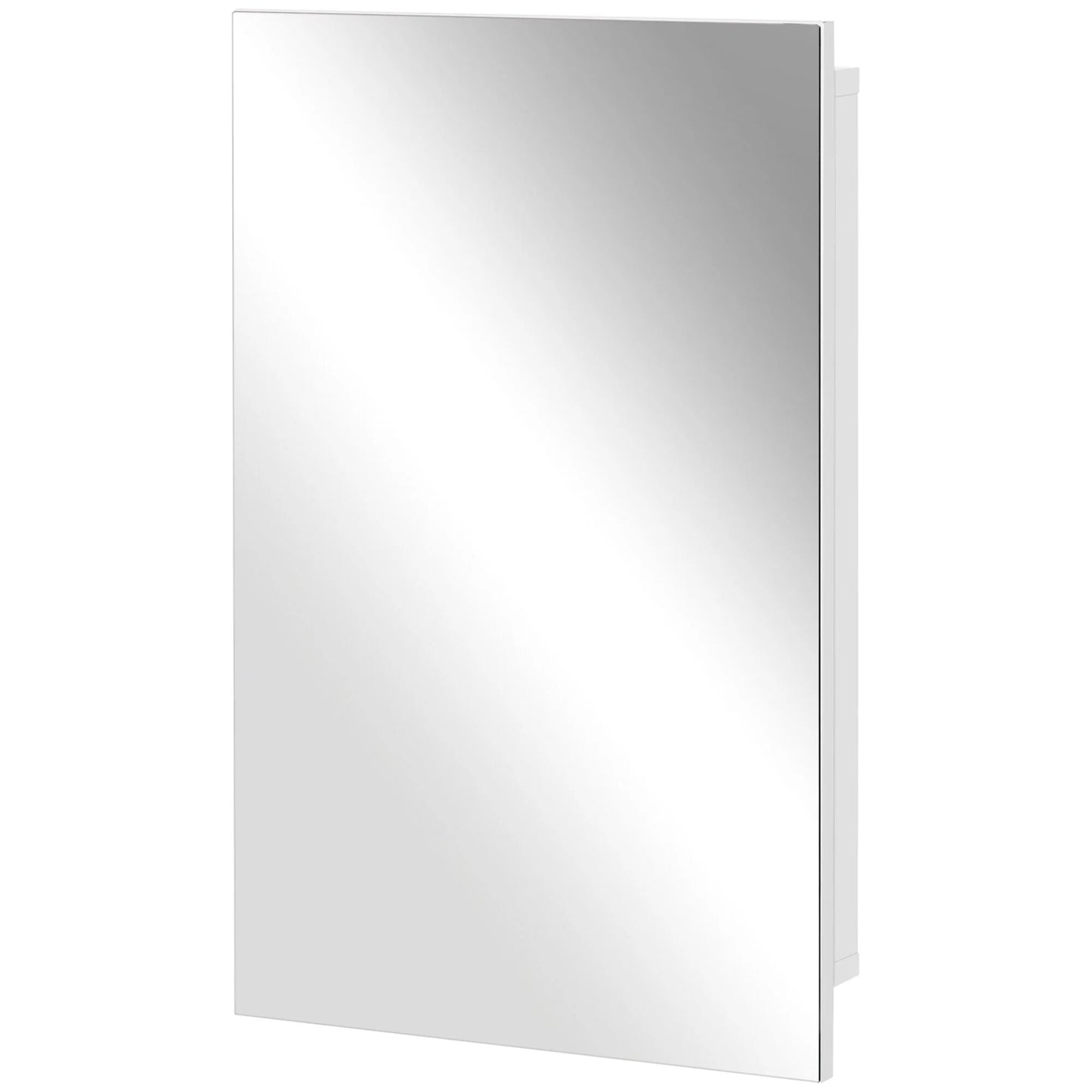 Kleankin Recessed Medicine Cabinet with Mirror,Bathroom Mirror Cabinet Wall Mounted with Single Door and Storage Shelves,White,White Stainless Steel Bath Faucets Bathroom Storage