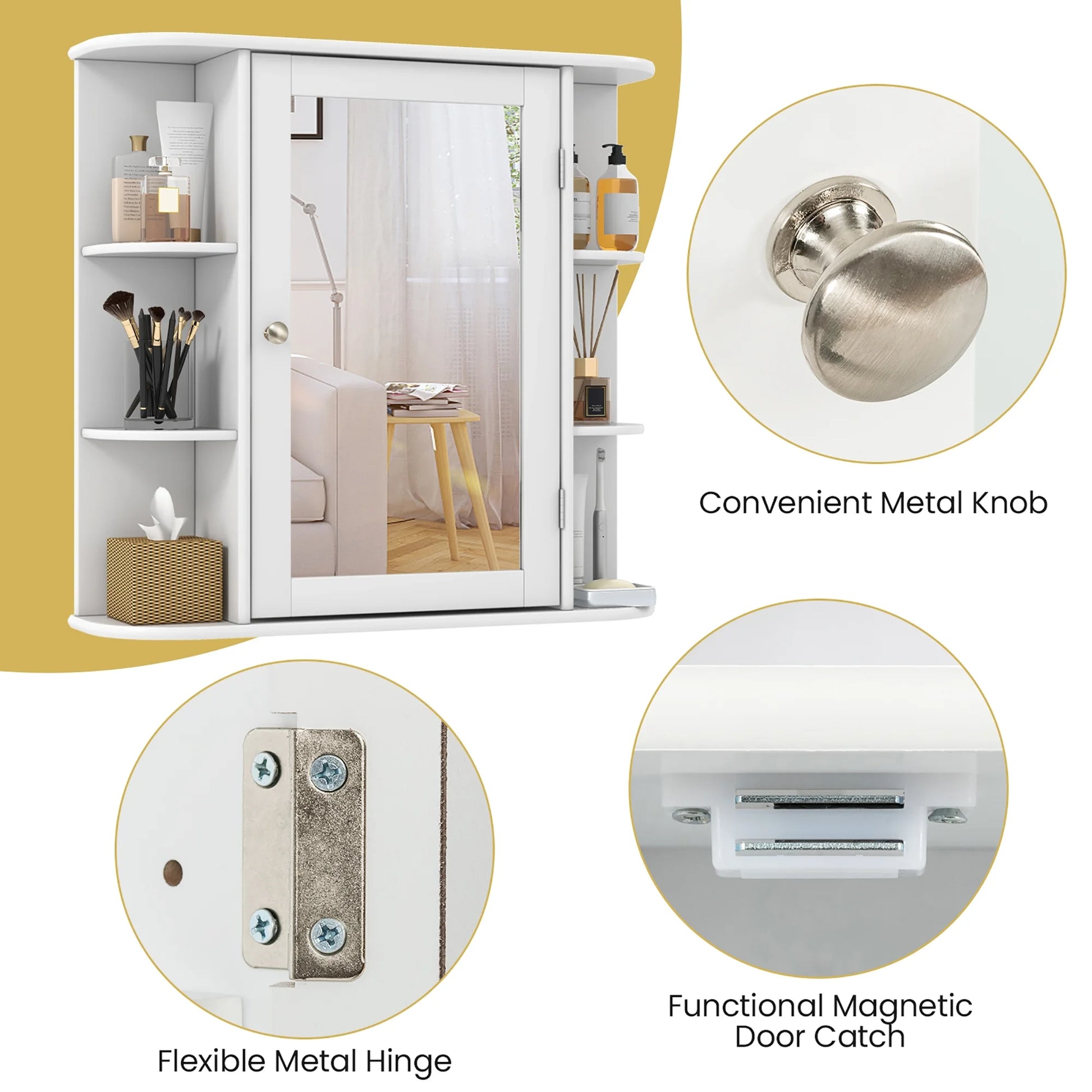 Gymax Bathroom White finish Multipurpose Mount Wall Surface Storage Cabinet Mirror