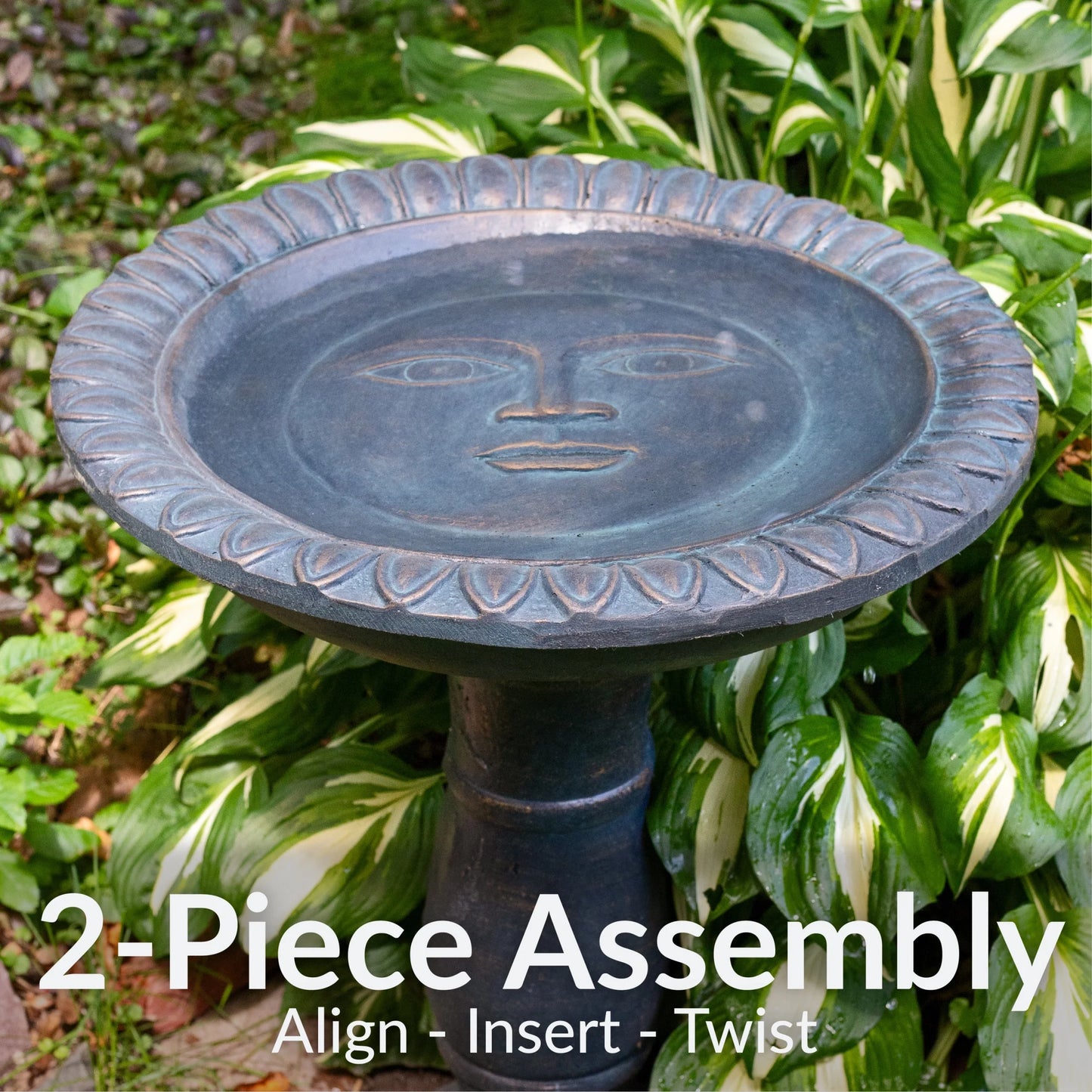 Sunnydaze Facade du Soleil Freestanding Glass Fiber Reinforced Concrete Outdoor Bird Bath, Blue