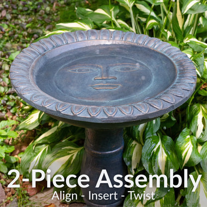 Sunnydaze Facade du Soleil Freestanding Glass Fiber Reinforced Concrete Outdoor Bird Bath, Blue