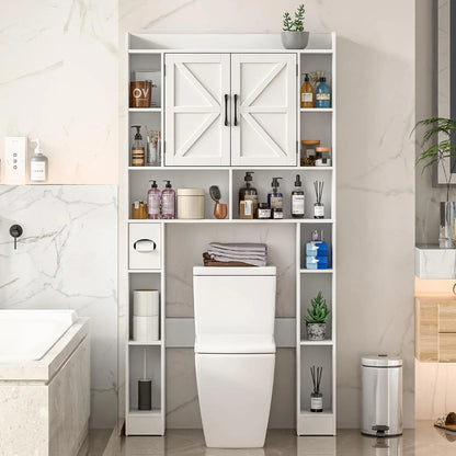 Vabches Over The Toilet Storage Cabinet, Freestanding Bathroom Space Saver with Adjustable Shelf and 2 Doors
