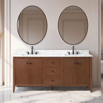 Vanity Art 72�� Double Sink Bathroom Vanity Cabinet with Engineered Marble Countertop