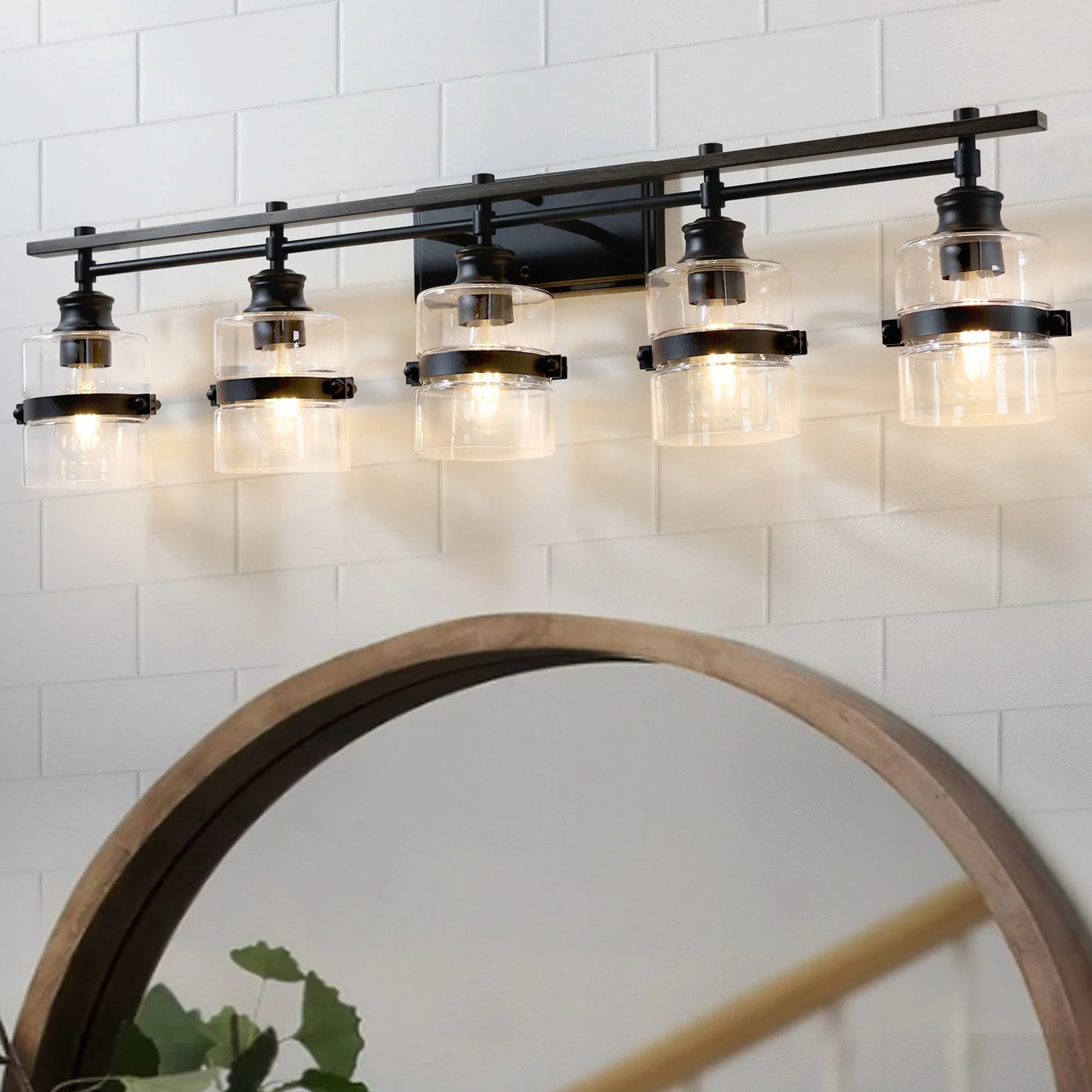 ExBrite 3-lights Bathroom Dimmable Black Vanity Lights Modern Wall Sconce Lighting Black 3-Lights Polished 13 to 24 Inches 4 to 8 Inches