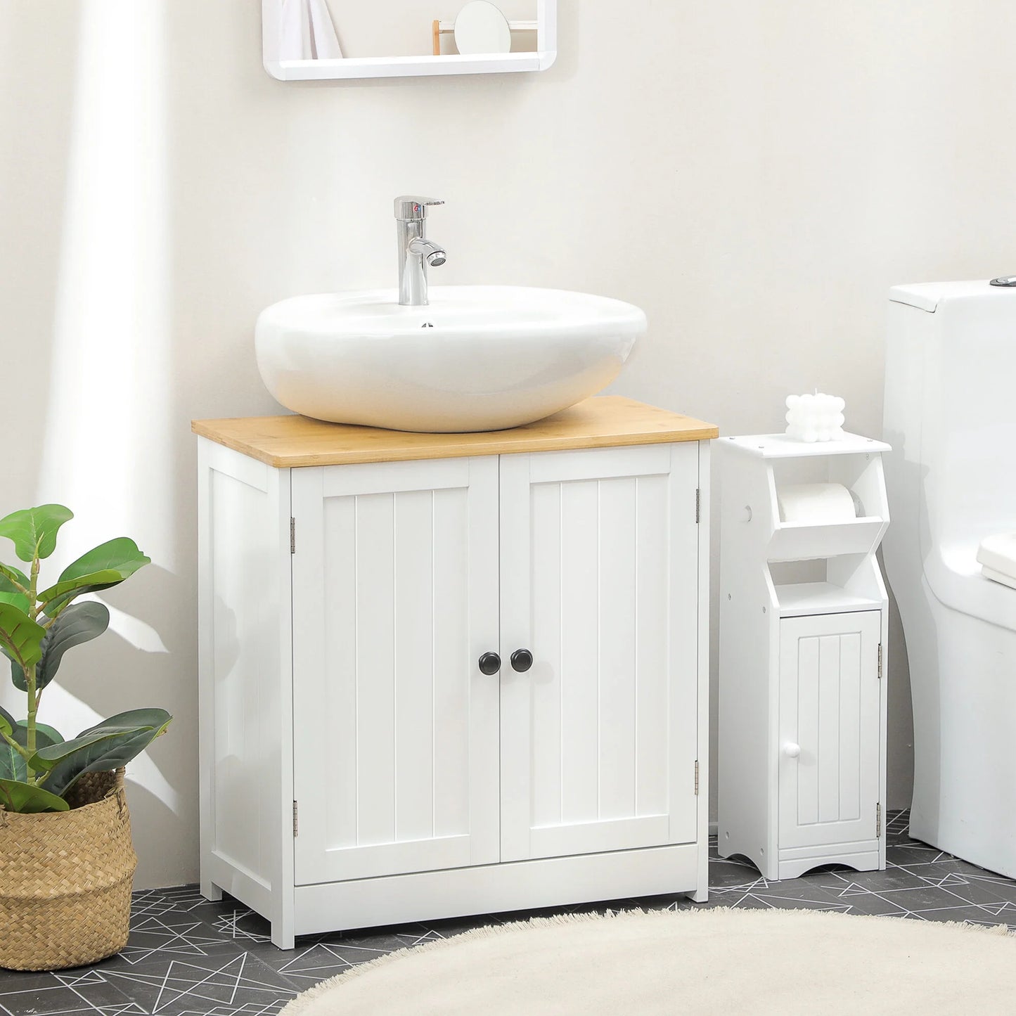 Kleankin Modern Bathroom Under Sink Cabinet,Bathroom Vanity for Wall Mount Sink,Storage Cabinet with Double Doors and Adjustable Shelf,White,White Mdf Bath Faucets Bathroom Storage