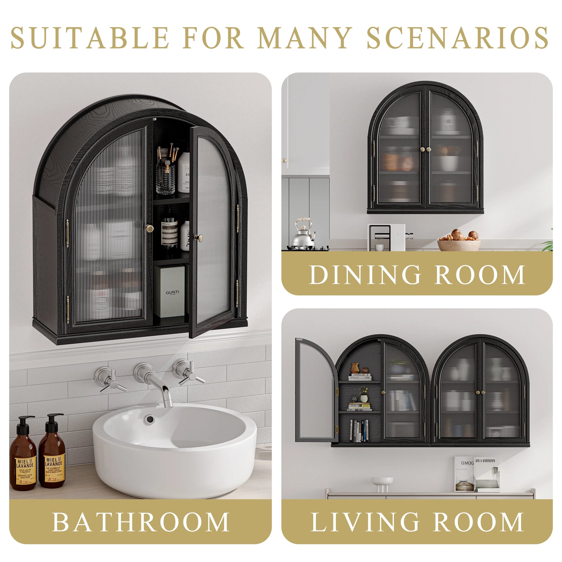 ANHDAH Arched Wall Cabinet Over Toilet, 2-Door Modern Medicine Storage with 2 Shelves. Space-Saving Mounted Organizer for Bathroom Towels & Cosmetics.