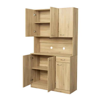 70.87" Tall Wardrobe & Kitchen Cabinet, Freestanding Storage Cabinets with 6 Doors, 1 Open Shelves and 1 Drawer, Versatile Floor Buffet Hutch Cupboard for Bedroom Bathroom Kitchen, Oak
