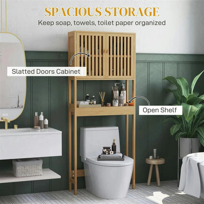 Finihen 67" Bamboo Over The Toilet Storage Cabinet with Adjustable Shelves, Bathroom Shelf Over Toilet Rack, Bathroom Storage Cabinet Organizer, Brown