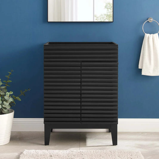 Vanity Cabinet (Sink not included), Black, Wood, Mid Century Hotel Bedroom Bathroom, Modern Contemporary HB33433
