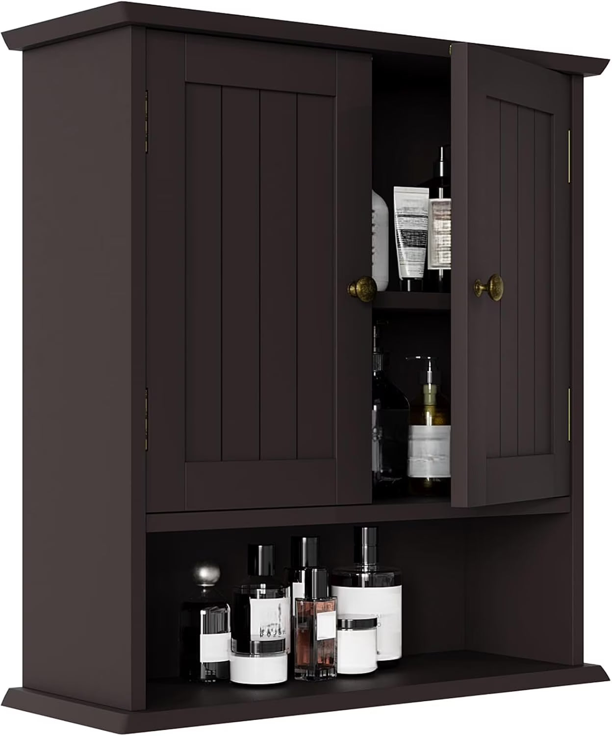 Brown Bathroom Cabinet Wall Mounted, Small Bathroom Medicine Cabinet with 2 Door Adjustable Shelves, Bathroom Wall Cabinet Over Toilet for Laundry Room Kitchen