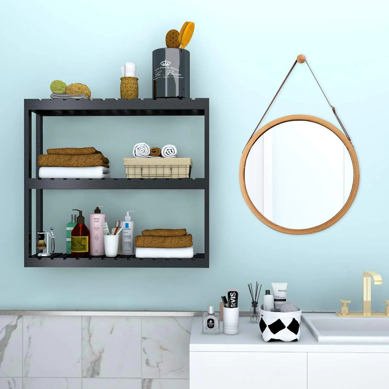 Bambloom Bathroom Shelf,Bamboo Free Standing Over The Toilet Storage,Black