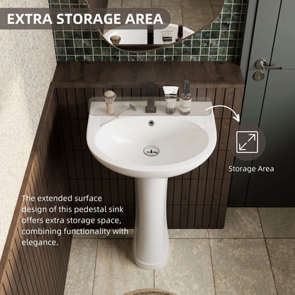 Los Flexi 20" x 17" Glossy White Pedestal Sink for Small Bathrooms with Overflow and Single Faucet Hole