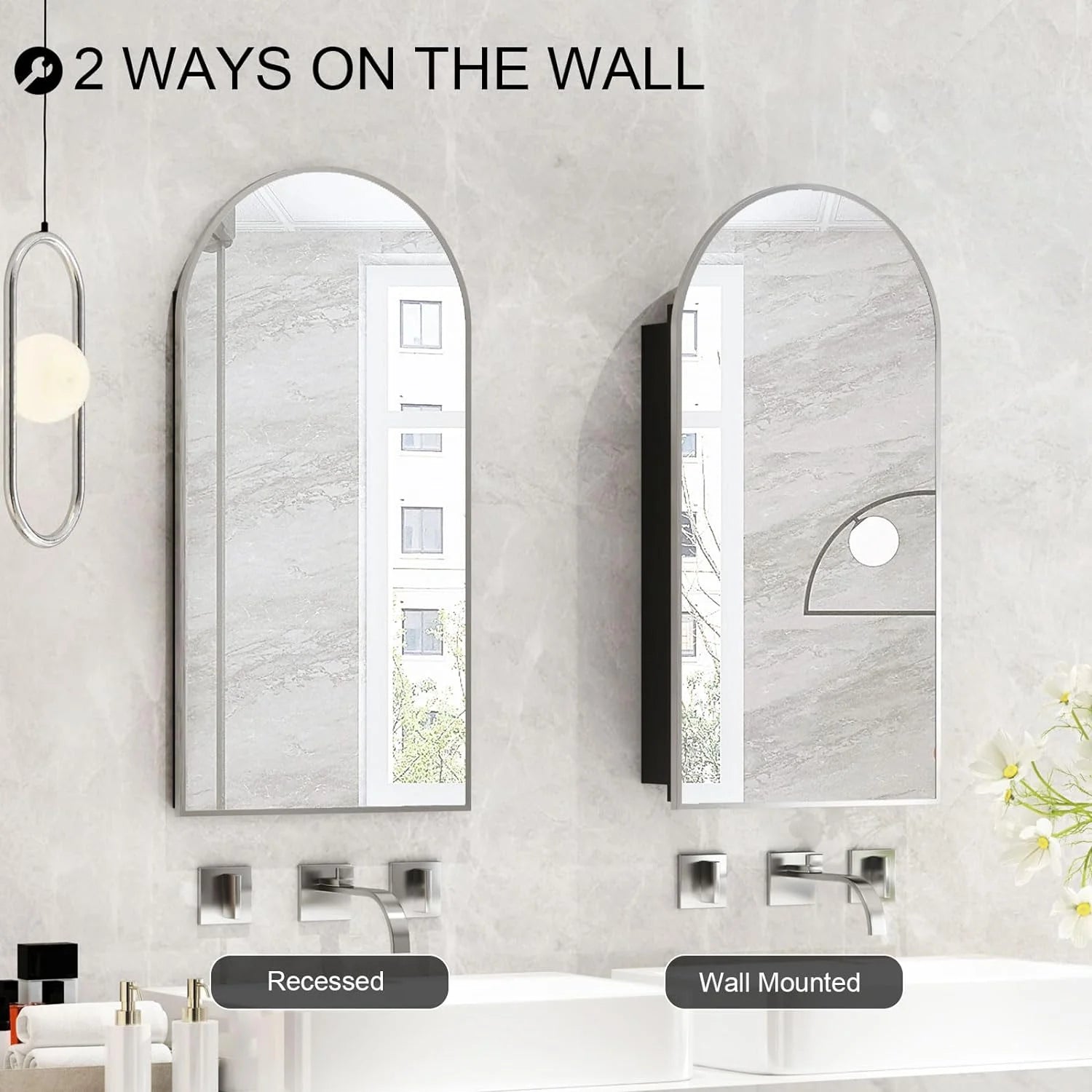 Arched Medicine Cabinet with Mirror,Recessed Medicine Cabinet Mirrors for Bathroom Cabinet with Mirror,Arched Metal Framed Medicine Cabinet,Arch Medicine Cabinet Recessed 16x31 in