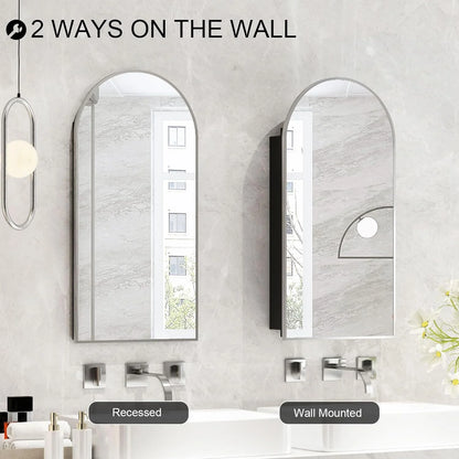 Arched Medicine Cabinet with Mirror,Recessed Medicine Cabinet Mirrors for Bathroom Cabinet with Mirror,Arched Metal Framed Medicine Cabinet,Arch Medicine Cabinet Recessed 16x31 in