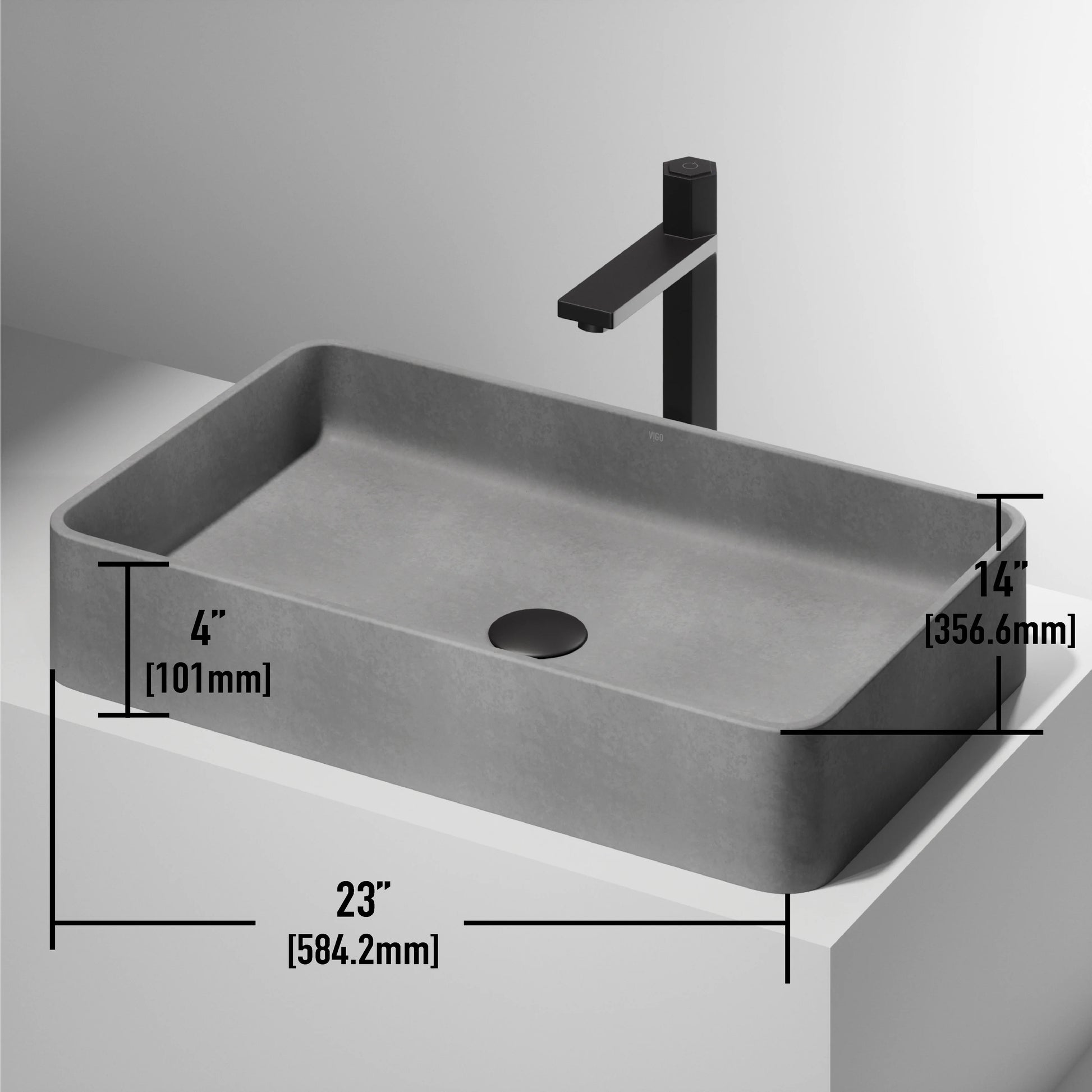 VIGO Basilica Gothic Gray Concreto Stone 23 in. L x 14 in. W x 4 in. H Rectangular Vessel Bathroom Sink