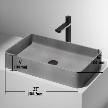 VIGO Basilica Gothic Gray Concreto Stone 23 in. L x 14 in. W x 4 in. H Rectangular Vessel Bathroom Sink