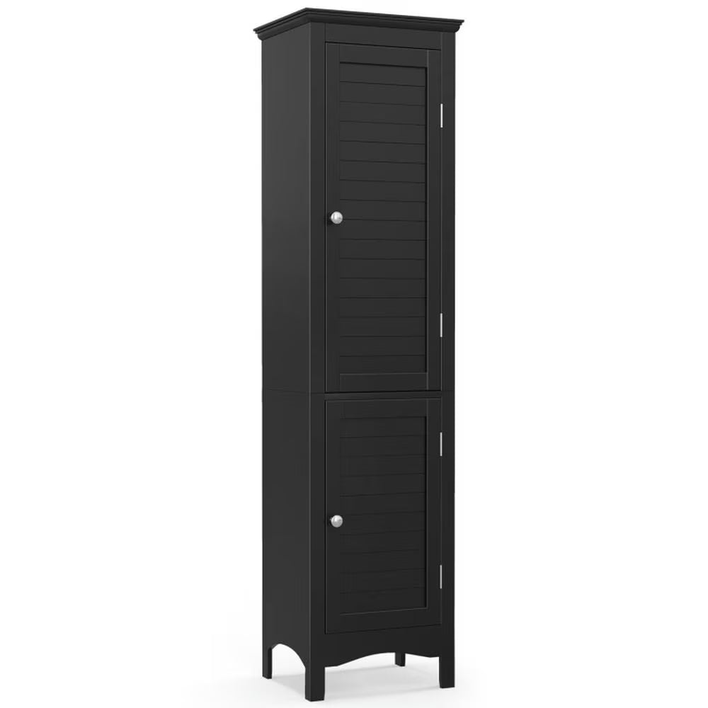 Canddidliike Tall Bathroom Floor Cabinet with Shutter Doors and Adjustable Shelf-Brown, Bathroom Floor Cabinet for Entryway Storage, Home Office Furniture