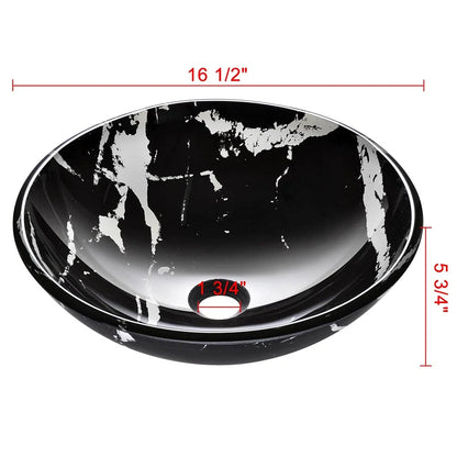 Aquaterior Tempered Glass Round Vessel Sink Artistic Marbling Pattern Above Counter Bathroom Lavatory Vanity Bowl Basin