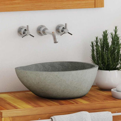 vidaXL Bathroom Basin, Vessel Sink, Easy Assembly, (17.7"-20.9")x(13.4"-16.1")x4.5" River Stone