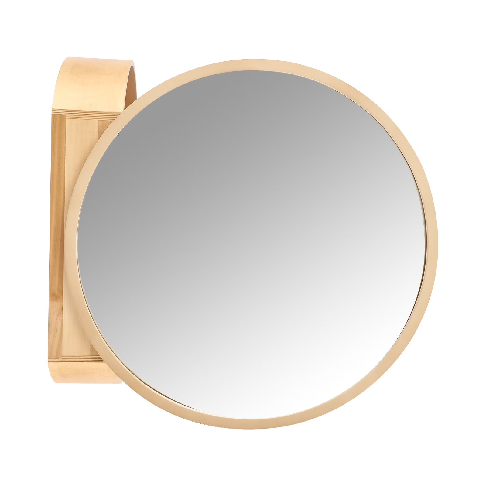 Wildnix Wall-Mounted Bathroom Mirror Cabinet, Round Storage Cabinet with Magnetic Door, Log Color Wood and Glass, Modern Design for Bathroom Essentials