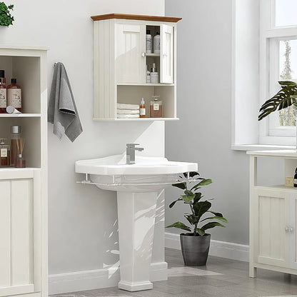 Wood Wall Cabinet, Bathroom Medicine Cabinet Storage with Doors and Adjustable Shelf, Rustic Cabinet Wall Mounted for Bathroom, Livingroom, Kitchen, Cupboard, White