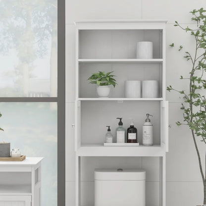 Tcbosik Over the Toilet Storage Cabinet with Doors, 70"H Freestanding Above the Toilet Storage Rack with Open Shelves for Bathroom, Space-Saving, White