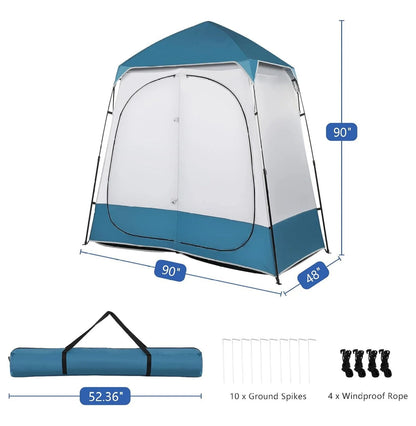 AetherLove Oversize 2 Rooms Shower Tent, 7.5 FT Outdoor Pop up Changing Room, Instant Extra Wide Privacy Shelter for Camping Dressing Toilet Bathroom with Carry Bag, Blue & White