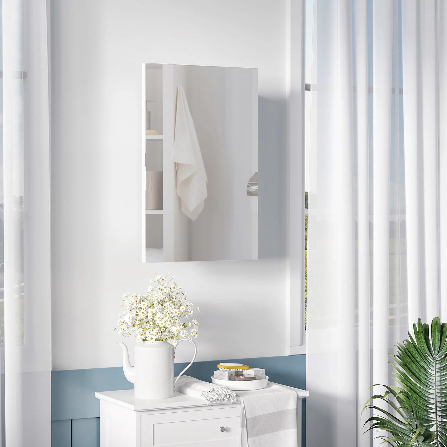 Kleankin Recessed Medicine Cabinet with Mirror,Bathroom Mirror Cabinet Wall Mounted with Single Door and Storage Shelves,White,White Stainless Steel Bath Faucets Bathroom Storage
