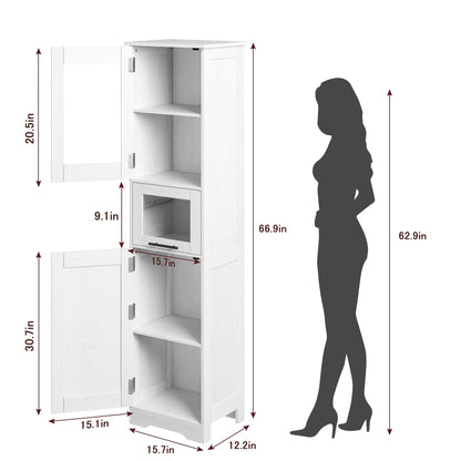 Bathroom Cabinet, Tall Storage Cabinet with Doors and Adjustable Shelf, Freestanding Floor Pantry Cabinet for Kitchen, Living Room, Laundry Room, Home Office