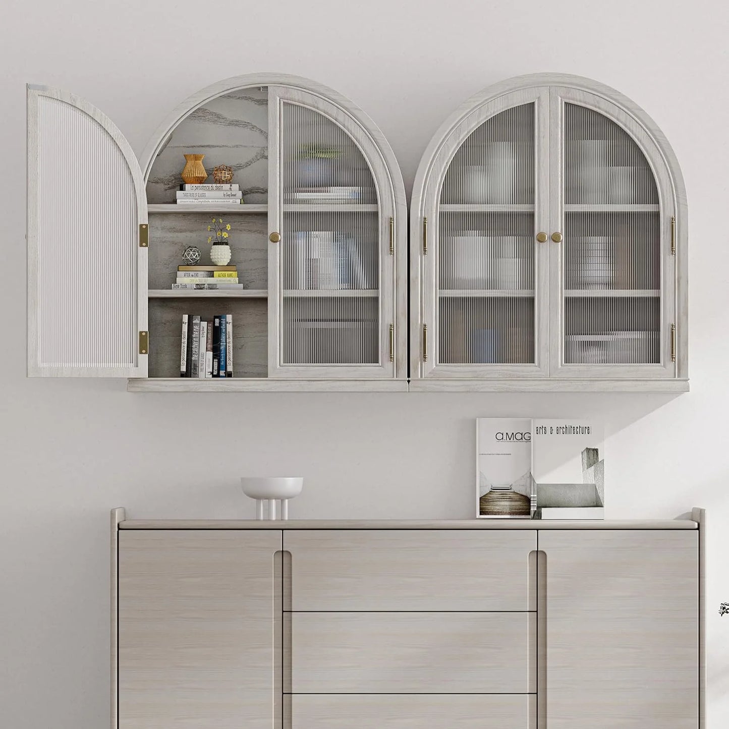 ANHDAH Arched Wall Cabinet Over Toilet, 2-Door Modern Medicine Storage with 2 Shelves. Space-Saving Mounted Organizer for Bathroom Towels & Cosmetics.
