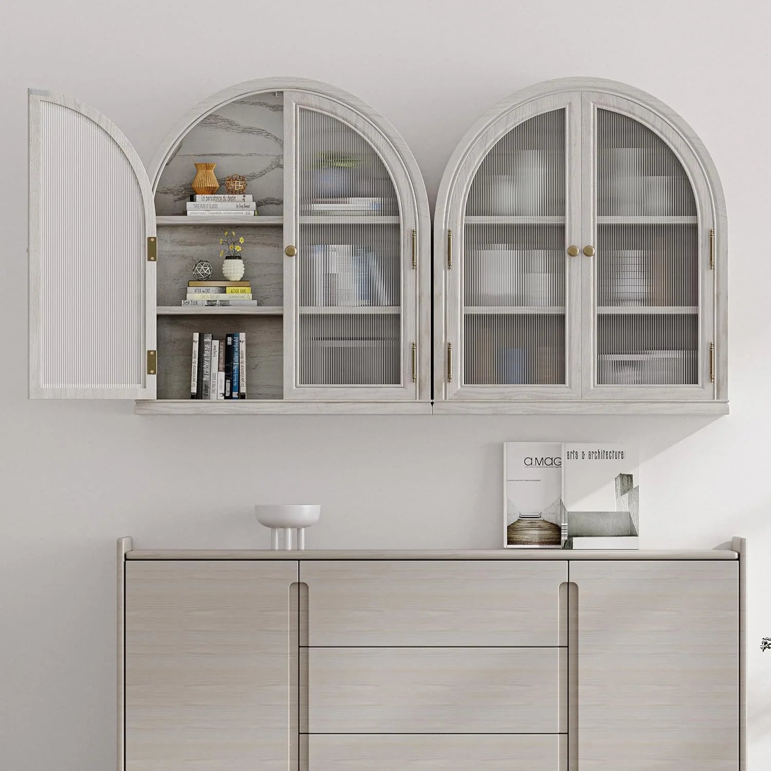 ANHDAH Arched Wall Cabinet Over Toilet, 2-Door Modern Medicine Storage with 2 Shelves. Space-Saving Mounted Organizer for Bathroom Towels & Cosmetics.