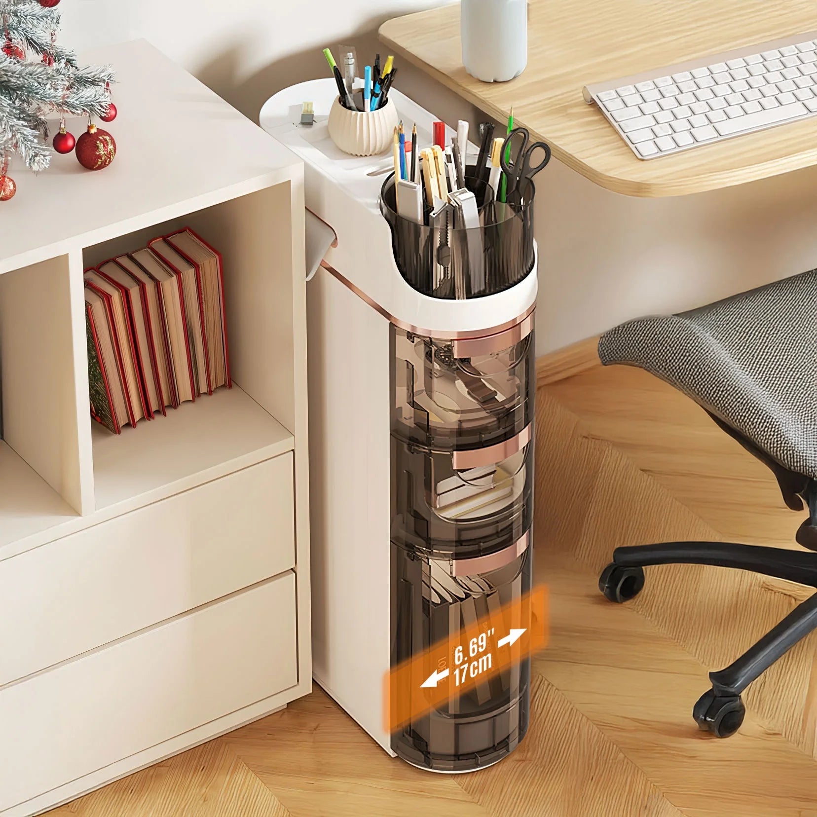 RAZXNAOR 4-Tiers Slim Bathroom Storage Cabinet, Narrow Organizers with Drawers, Beside Toilet Paper Storage for Bathroom
