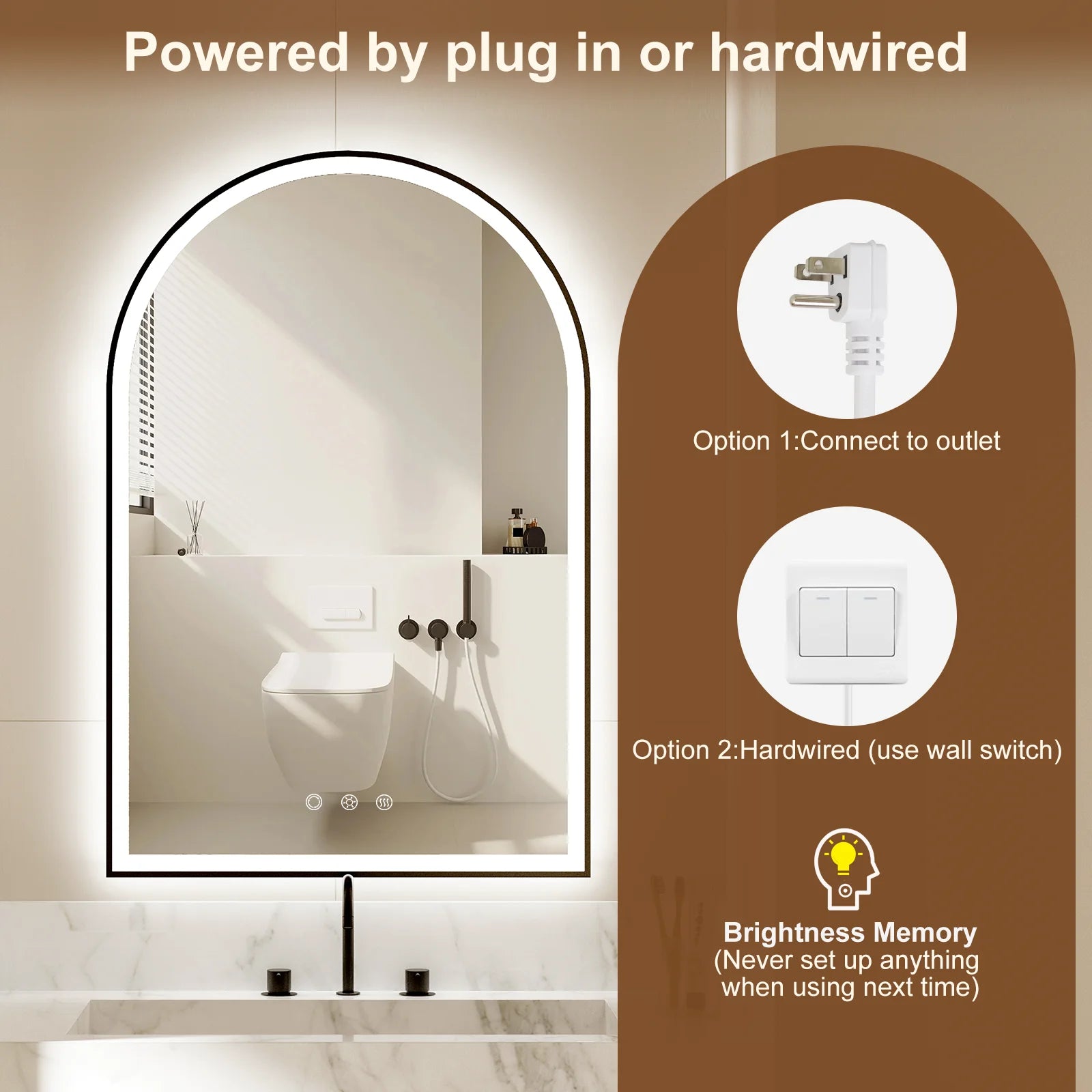 Funtouch Arched LED Bathroom Mirror 20"x30" with Front and Backlight, LED Bathroom Mirror with Lights��Anti-Fog��3 Colors, Memory,Shatterproof,UL Listed