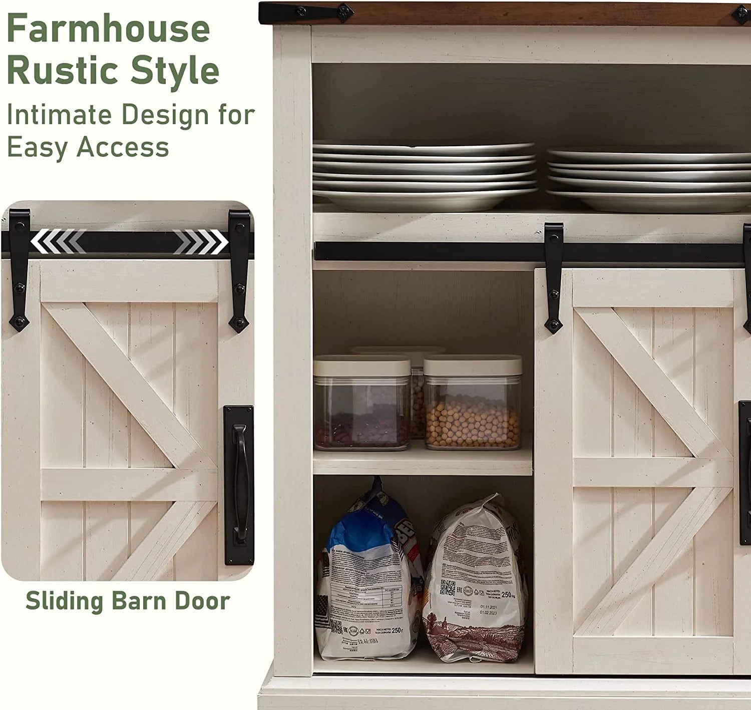 OKD Farmhouse Bathroom Storage Cabinet with 3 Drawers and Adjustable Shelves Wooden Rustic Accent Entryway Cupboard, Antique White