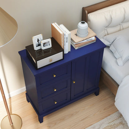 CBJCBJ 31.7"Storage Cabinet, Classical 3 Drawers & 1 Door Design with Gold-Tone Handles, Multi-Use Organizer for Living Room, Kitchen, Bathroom��BLUE)