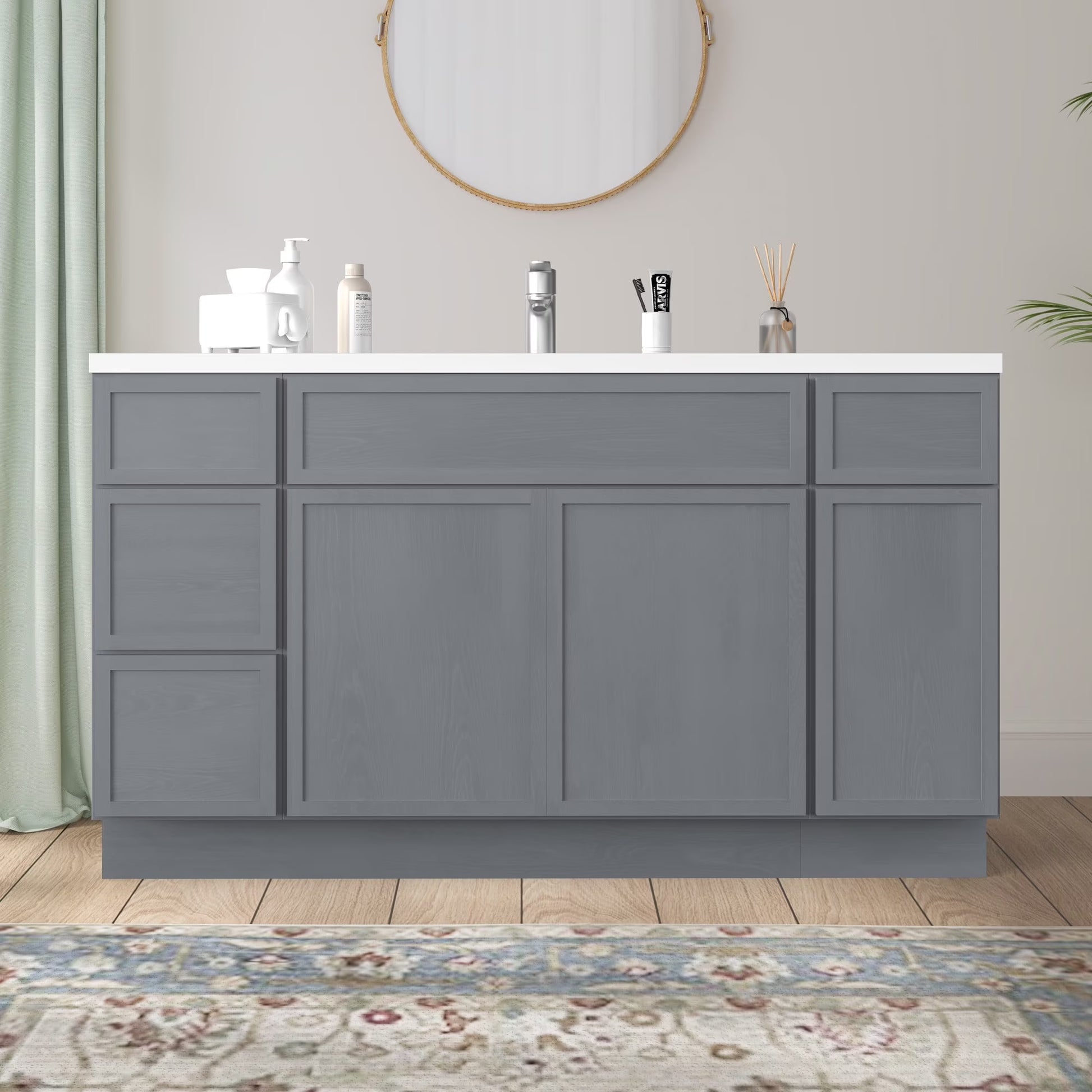 57 in. W x 21 in. D x 32.5 in. H Bath Vanity Cabinet without Top in Gray