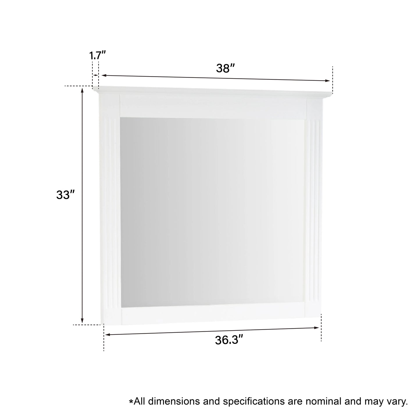 Forclover 38" x 33" Rectangle Wall-Mounted Wooden Framed Vanity Mirror, Makeup Bathroom Wall Mirror for Bathroom Living Room Entryway, White