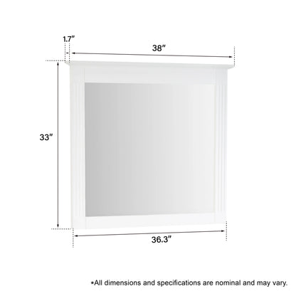 Forclover 38" x 33" Rectangle Wall-Mounted Wooden Framed Vanity Mirror, Makeup Bathroom Wall Mirror for Bathroom Living Room Entryway, White