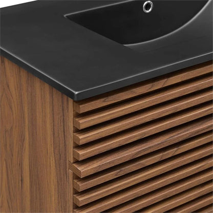 Pemberly Row Modern Wood/Ceramic Bathroom Vanity in Walnut/Black