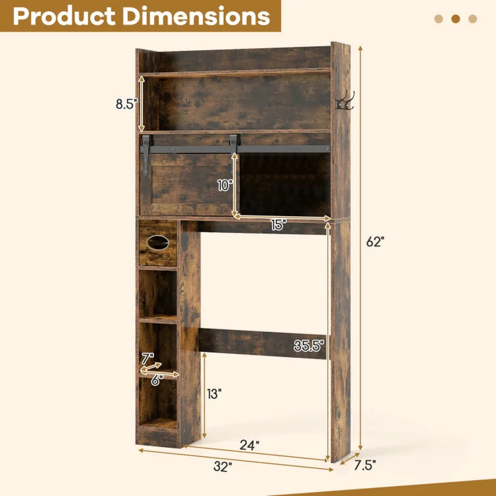 Resenkos Over The Toilet Storage Cabinet with Sliding Barn Door and Adjustable Shelves-White, Bathroom Cabinet Organizer