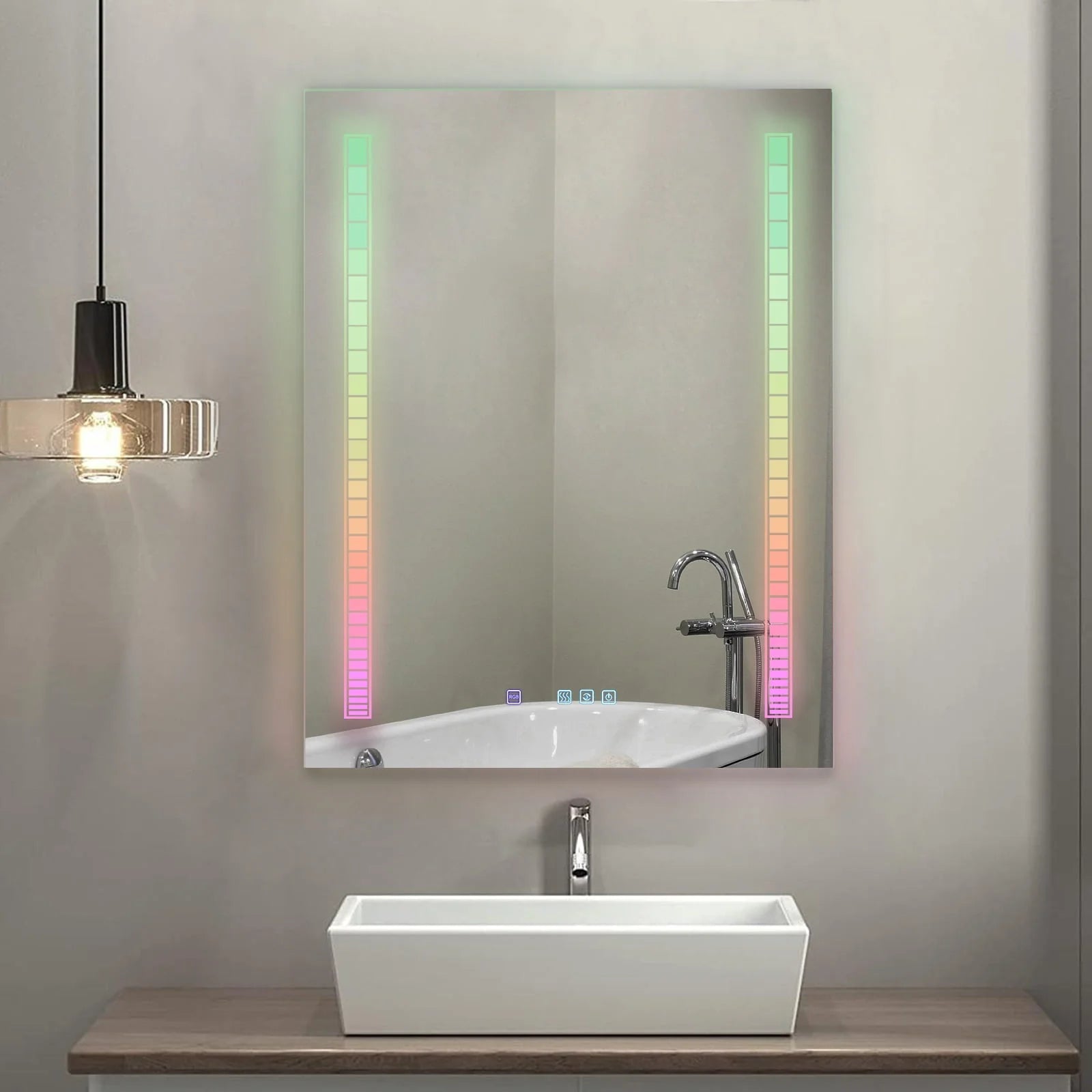 Ktaxon RGB LED Bathroom Mirror, Wall-Mounted Vanity Mirror with Lights, Wall Mirror Hanging Mirror with Anti-Fog Dimmable, Power-Off Memory, 36"x28" Silver