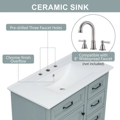 Christopher Knight Home 36" Bathroom Vanity with Sink, Tip-out Drawers, Soft-Close Doors, Grey