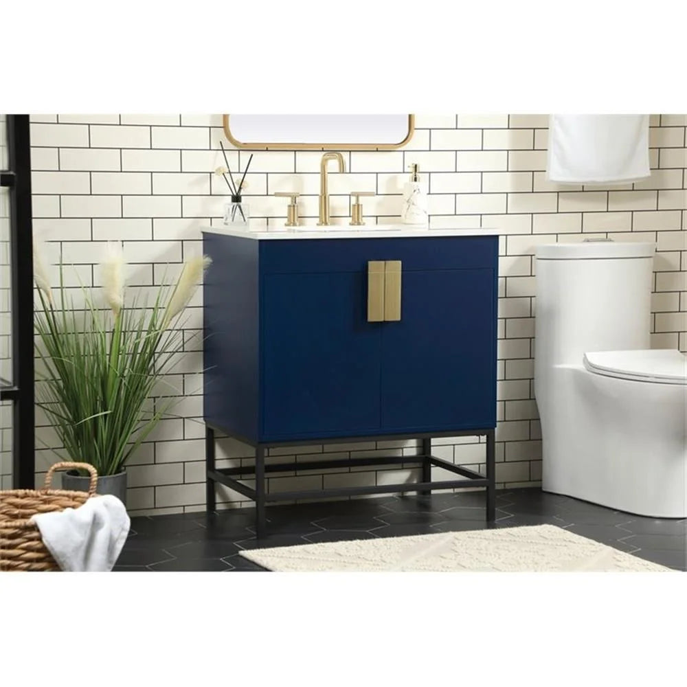 Elegant Decor Eugene 30" Aluminum MDF Single Bathroom Vanity in Blue