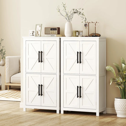 HOMCOM Bathroom Floor Cabinet, Farmhouse Bathroom Cabinet with Barn Doors, Bathroom Storage Cabinet with Adjustable Shelf, White