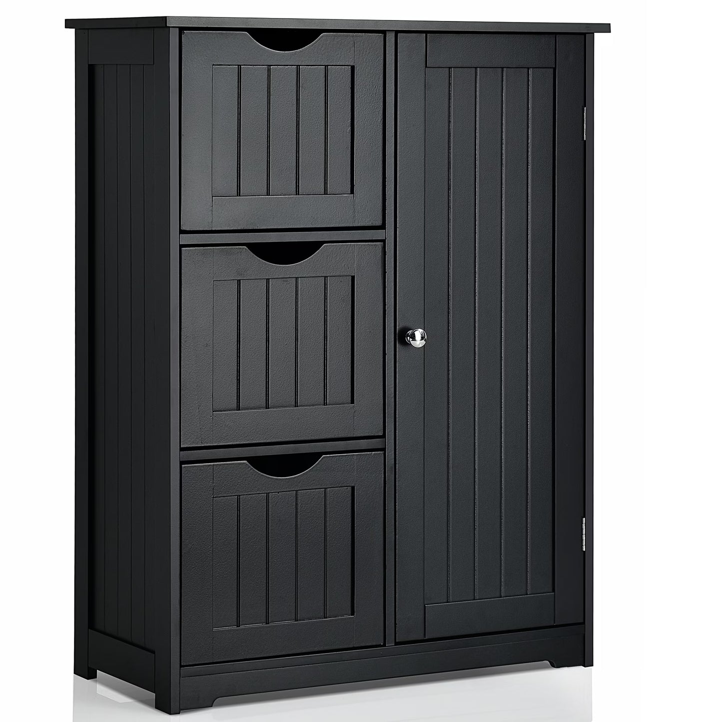 Costway Bathroom Floor Cabinet Side Storage Cabinet with 3 Drawers and 1 Cupboard White